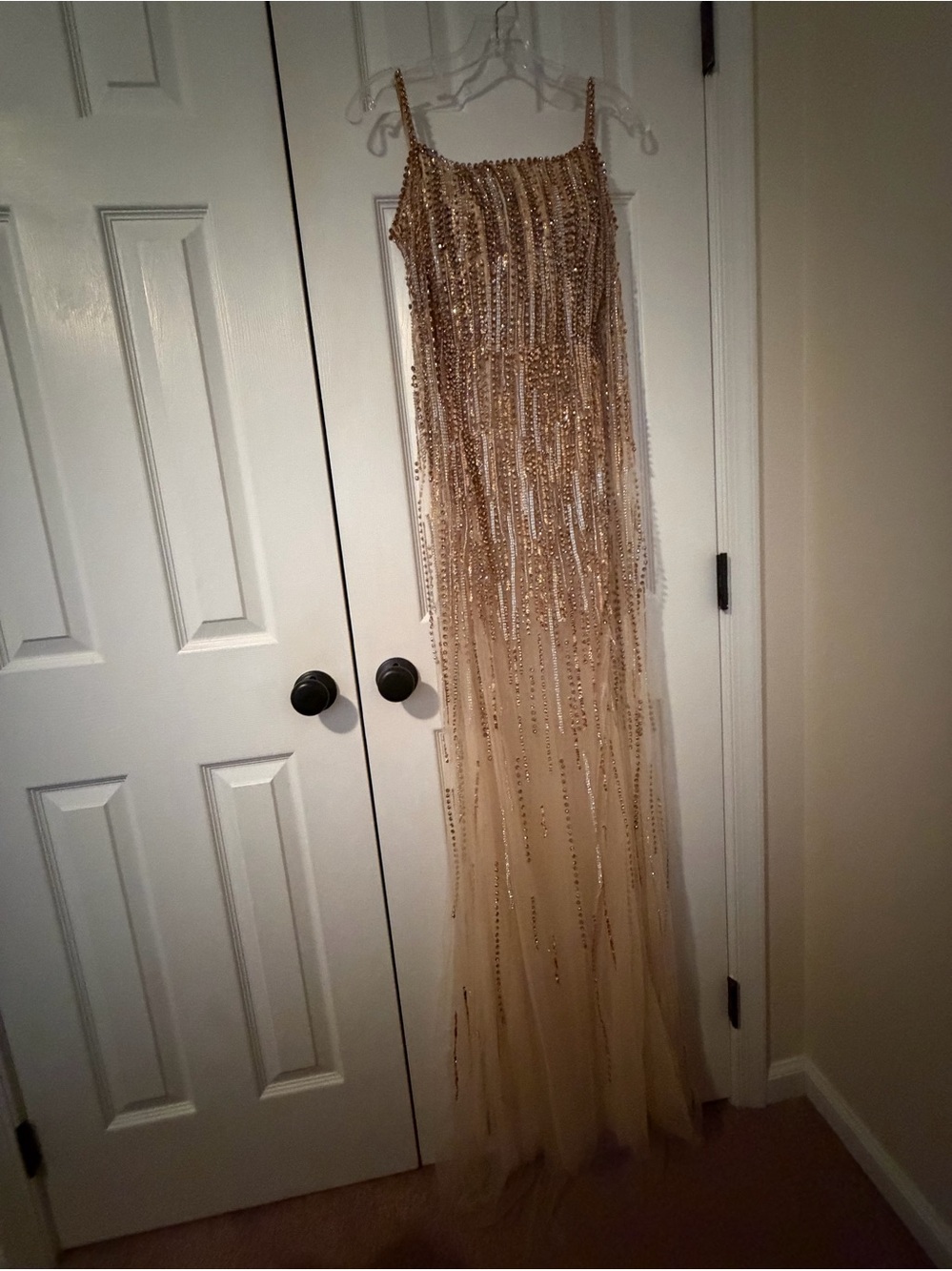 NWT, Jovani 26324A, SZ 0, Gold Beaded Sheer Cape Evening Gown - Picture 10 of 10